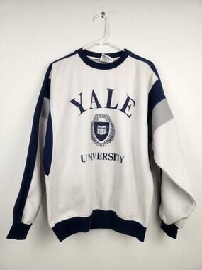 Vintage Yale University Sweatshirt White Blue Unisex Adults Large Fleece